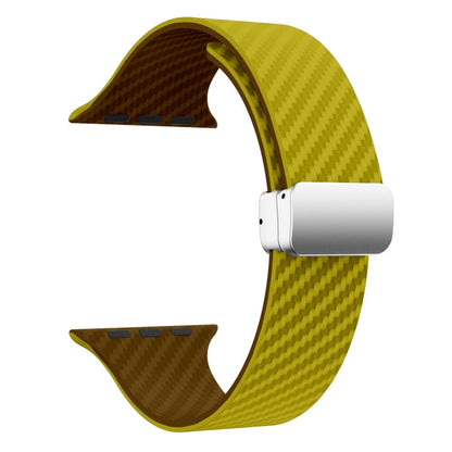 Skorter | For Apple Watch SE 2023 44mm Carbon Fiber Magnetic Silver Buckle Watch Band (Olive Brown)
