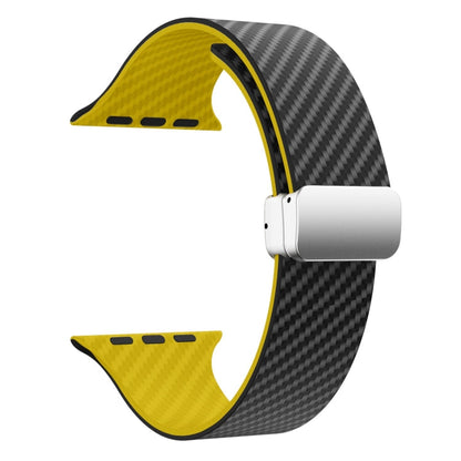 Skorter | For Apple Watch SE 2023 44mm Carbon Fiber Magnetic Silver Buckle Watch Band (Black Yellow)