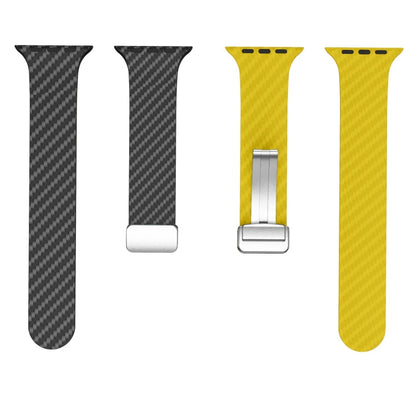 Skorter | For Apple Watch SE 2023 44mm Carbon Fiber Magnetic Silver Buckle Watch Band (Black Yellow)