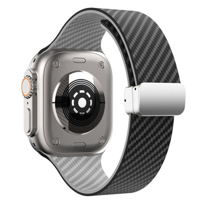 Skorter | For Apple Watch SE 2023 44mm Carbon Fiber Magnetic Silver Buckle Watch Band (Black Gray)