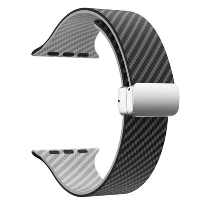 Skorter | For Apple Watch SE 2023 44mm Carbon Fiber Magnetic Silver Buckle Watch Band (Black Gray)