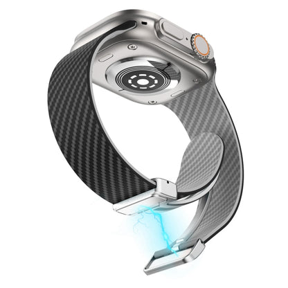 Skorter | For Apple Watch SE 2023 44mm Carbon Fiber Magnetic Silver Buckle Watch Band (Black Gray)