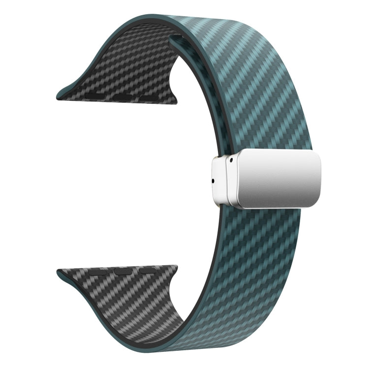 Skorter | For Apple Watch SE 2023 44mm Carbon Fiber Magnetic Silver Buckle Watch Strap (Dark Green Black)