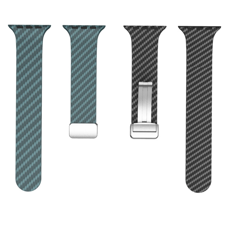 Skorter | For Apple Watch SE 2023 44mm Carbon Fiber Magnetic Silver Buckle Watch Strap (Dark Green Black)