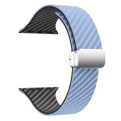 Skorter | For Apple Watch SE 2023 44mm Carbon Fiber Magnetic Silver Buckle Watch Band (Light Blue Black)