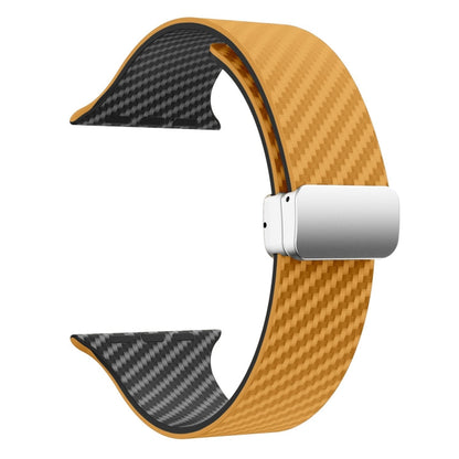 Skorter | For Apple Watch SE 2023 44mm Carbon Fiber Magnetic Silver Buckle Watch Strap (Light Brown Black)