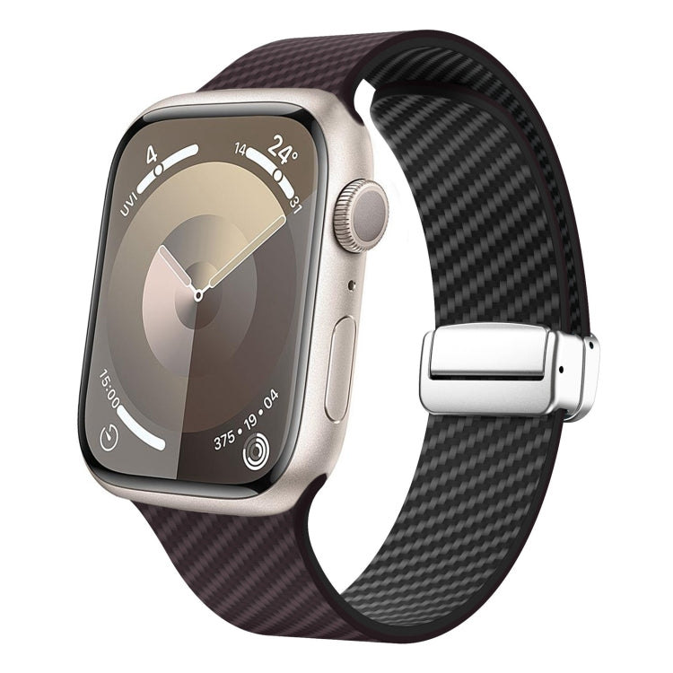 Skorter | For Apple Watch SE 2023 44mm Carbon Fiber Magnetic Silver Buckle Watch Band (Dark Brown Black)