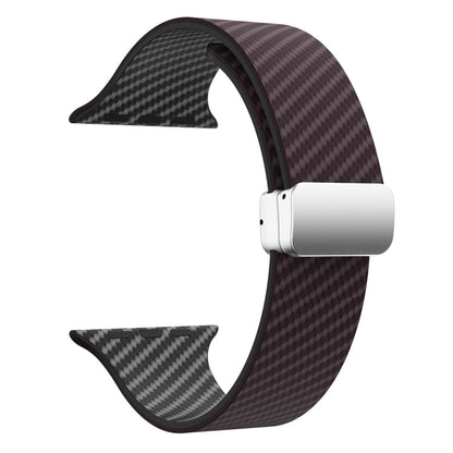 Skorter | For Apple Watch SE 2023 44mm Carbon Fiber Magnetic Silver Buckle Watch Band (Dark Brown Black)