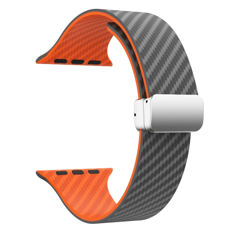 Skorter | For Apple Watch SE 2023 44mm Carbon Fiber Magnetic Silver Buckle Watch Band (Space Grey Orange)