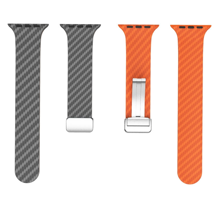 Skorter | For Apple Watch SE 2023 44mm Carbon Fiber Magnetic Silver Buckle Watch Band (Space Grey Orange)
