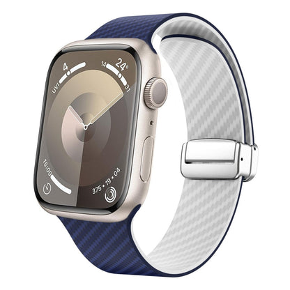 Skorter | For Apple Watch SE 2022 44mm Carbon Fiber Magnetic Silver Buckle Band (Royal Blue White)
