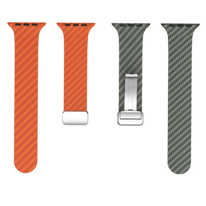 Skorter | For Apple Watch SE 2022 44mm Carbon Fiber Magnetic Silver Buckle Strap (Orange Grass)