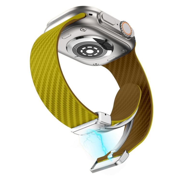 Skorter | For Apple Watch SE 2022 44mm Carbon Fiber Magnetic Silver Buckle Band (Olive Brown)