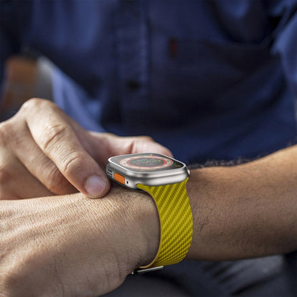 Skorter | For Apple Watch SE 2022 44mm Carbon Fiber Magnetic Silver Buckle Band (Olive Brown)