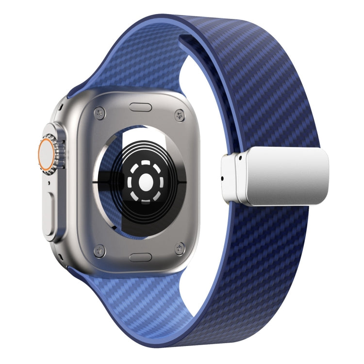Skorter | For Apple Watch 42mm Carbon Fiber Magnetic Silver Buckle Watch Band (Royal Blue Light Blue)