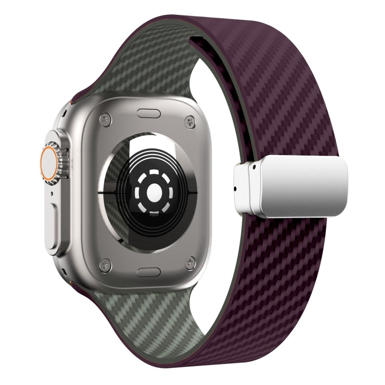 Skorter | For Apple Watch 42mm Carbon Fiber Magnetic Silver Buckle Watch Band (Purple Green)