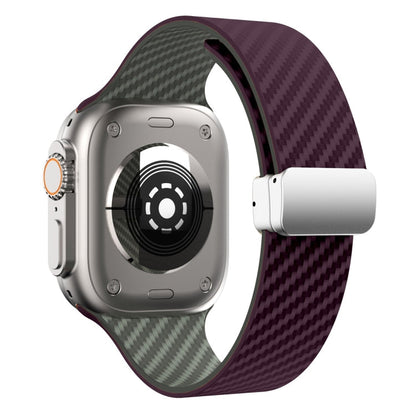 Skorter | For Apple Watch 42mm Carbon Fiber Magnetic Silver Buckle Watch Band (Purple Green)