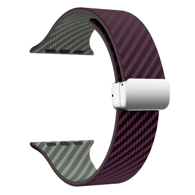 Skorter | For Apple Watch 42mm Carbon Fiber Magnetic Silver Buckle Watch Band (Purple Green)