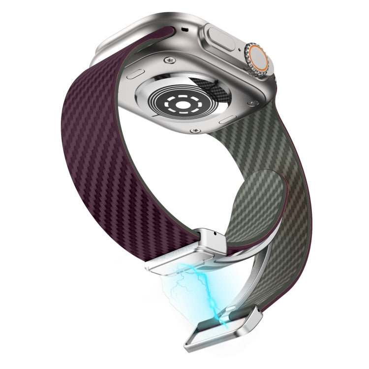 Skorter | For Apple Watch 42mm Carbon Fiber Magnetic Silver Buckle Watch Band (Purple Green)