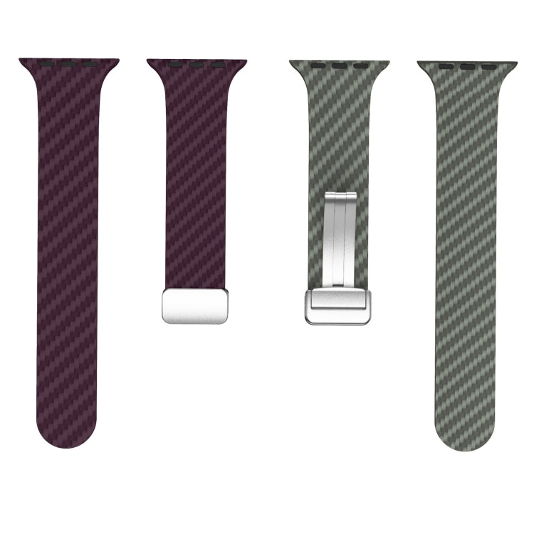 Skorter | For Apple Watch 42mm Carbon Fiber Magnetic Silver Buckle Watch Band (Purple Green)