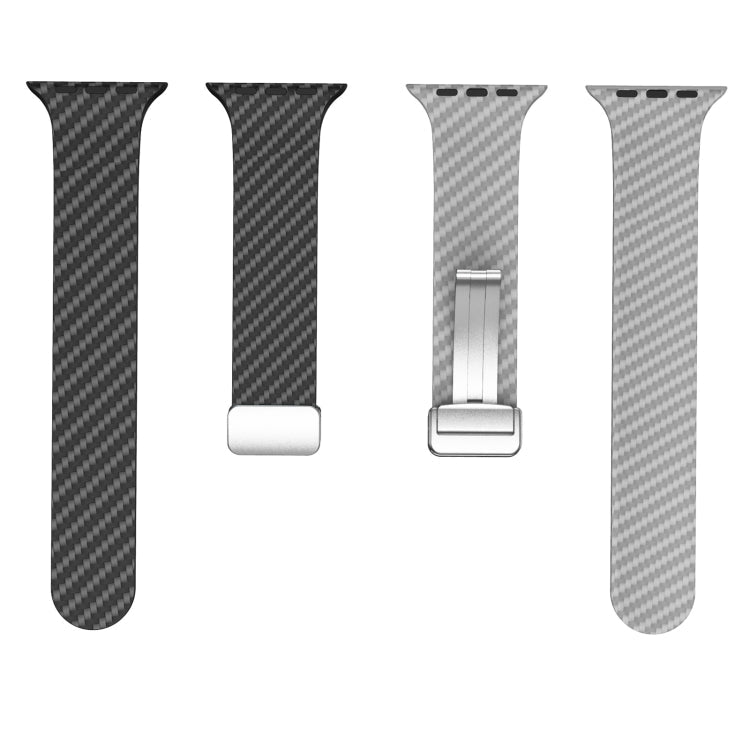 Skorter | For Apple Watch 42mm Carbon Fiber Magnetic Silver Buckle Watch Band (Black Gray)