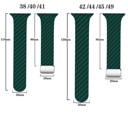 Skorter | For Apple Watch 42mm Carbon Fiber Magnetic Silver Buckle Watch Band (Dark Green Orange)