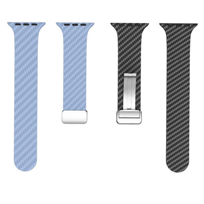 Skorter | For Apple Watch 42mm Carbon Fiber Magnetic Silver Buckle Watch Band (Light Blue Black)