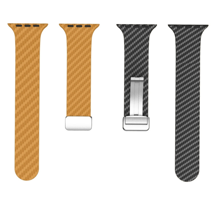 Skorter | For Apple Watch 42mm Carbon Fiber Magnetic Silver Buckle Watch Band (Light Brown Black)