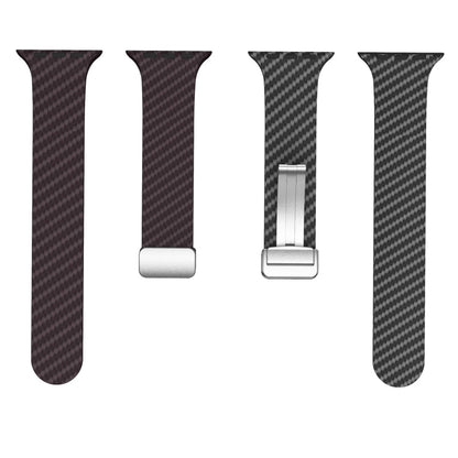 Skorter | For Apple Watch 42mm Carbon Fiber Magnetic Silver Buckle Watch Band (Dark Brown Black)