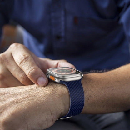 Skorter | For Apple Watch 38mm Carbon Fiber Magnetic Silver Buckle Strap (Royal Blue Light Blue)