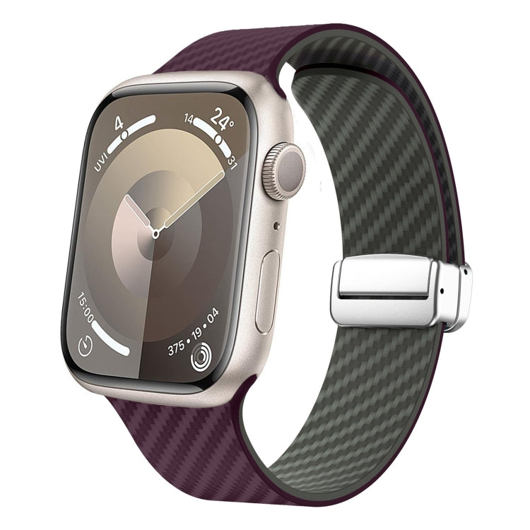 Skorter | For Apple Watch 38mm Carbon Fiber Magnetic Silver Buckle Watch Band (Purple Green)