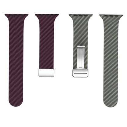Skorter | For Apple Watch 38mm Carbon Fiber Magnetic Silver Buckle Watch Band (Purple Green)