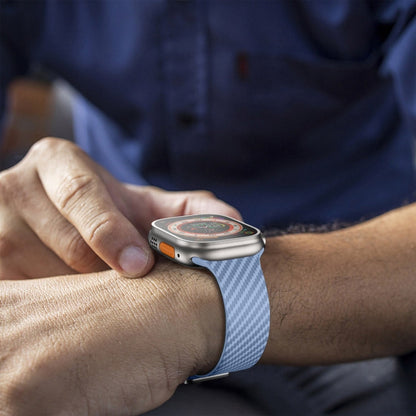 Skorter | For Apple Watch 38mm Carbon Fiber Magnetic Silver Buckle Watch Band (Light Blue Black)