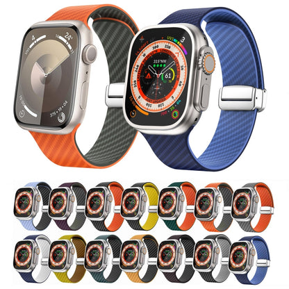 Skorter | For Apple Watch SE 2023 44mm Carbon Fiber Magnetic Silver Buckle Watch Band (Space Grey Orange)