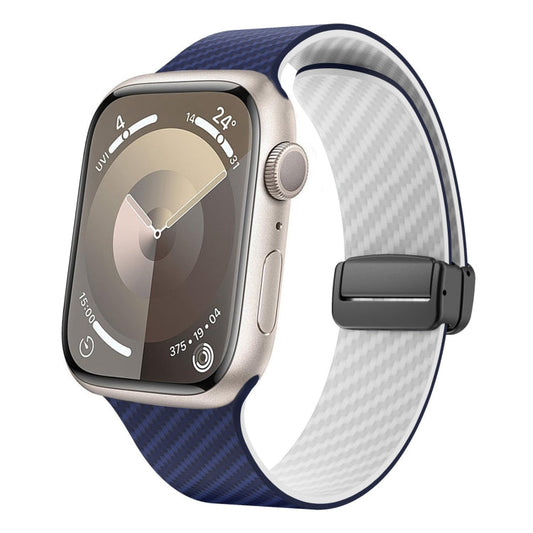 Skorter | For Apple Watch SE 2023 44mm Carbon Fiber Magnet Black Buckle Strap (Royal Blue White)