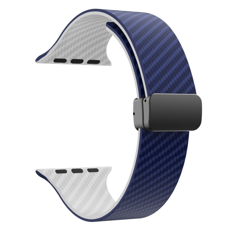 Skorter | For Apple Watch SE 2023 44mm Carbon Fiber Magnet Black Buckle Strap (Royal Blue White)