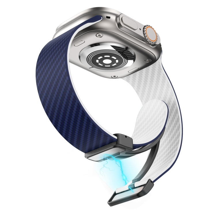 Skorter | For Apple Watch SE 2023 44mm Carbon Fiber Magnet Black Buckle Strap (Royal Blue White)