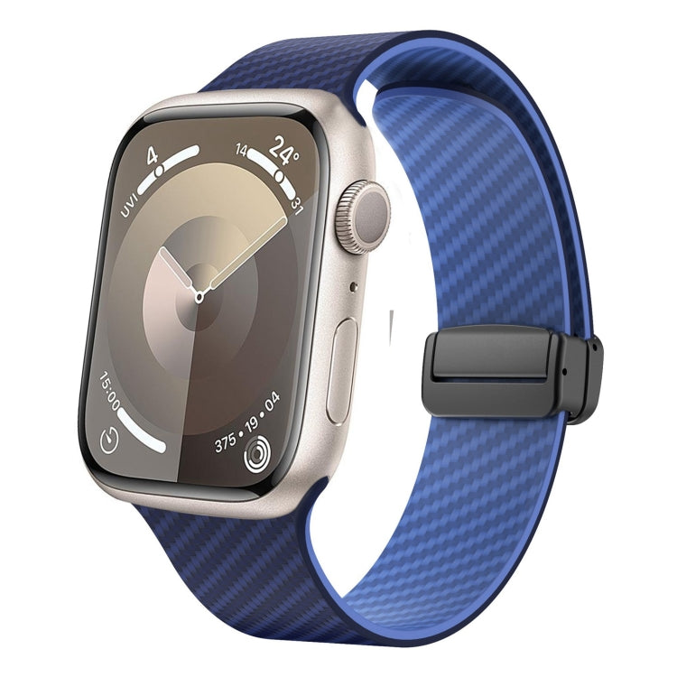 Skorter | For Apple Watch SE 2023 44mm Carbon Fiber Magnetic Black Buckle Watch Band (Royal Blue Light Blue)