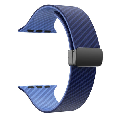 Skorter | For Apple Watch SE 2023 44mm Carbon Fiber Magnetic Black Buckle Watch Band (Royal Blue Light Blue)