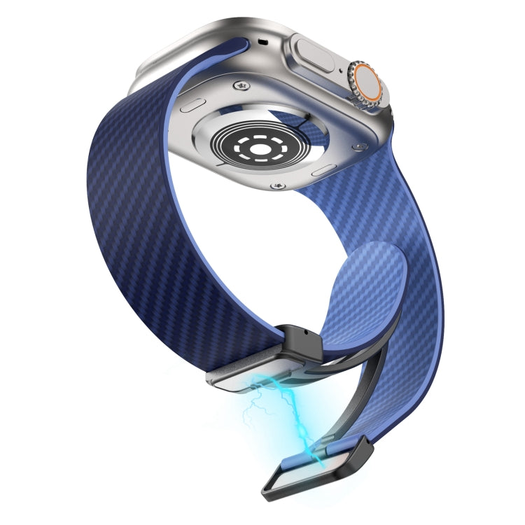 Skorter | For Apple Watch SE 2023 44mm Carbon Fiber Magnetic Black Buckle Watch Band (Royal Blue Light Blue)