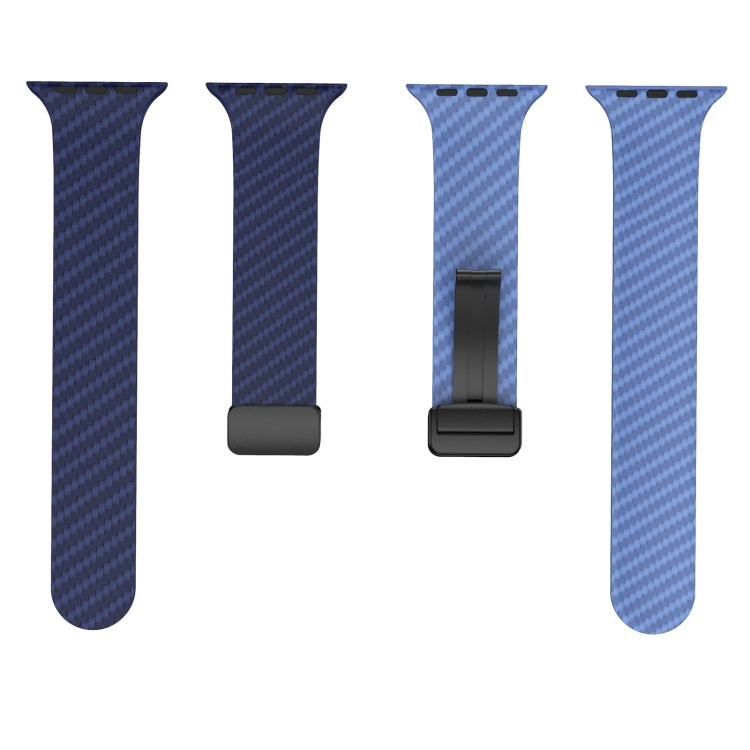 Skorter | For Apple Watch SE 2023 44mm Carbon Fiber Magnetic Black Buckle Watch Band (Royal Blue Light Blue)