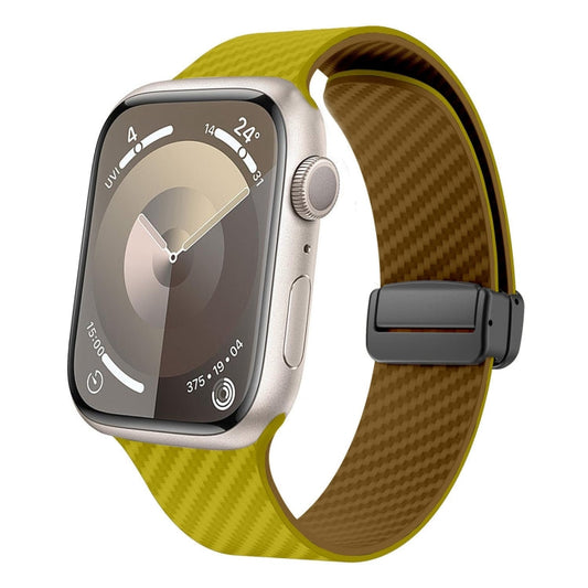 Skorter | For Apple Watch SE 2023 44mm Carbon fiber Magnet black buckle strap (Olive brown)