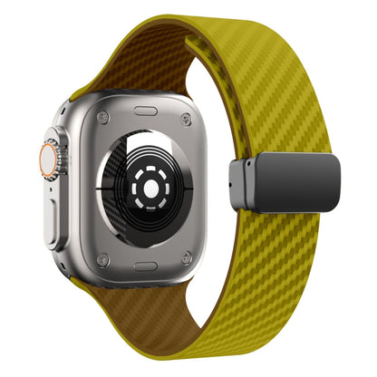 Skorter | For Apple Watch SE 2023 44mm Carbon fiber Magnet black buckle strap (Olive brown)