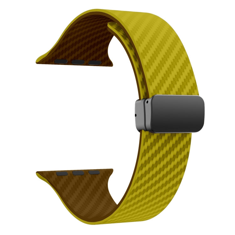 Skorter | For Apple Watch SE 2023 44mm Carbon fiber Magnet black buckle strap (Olive brown)