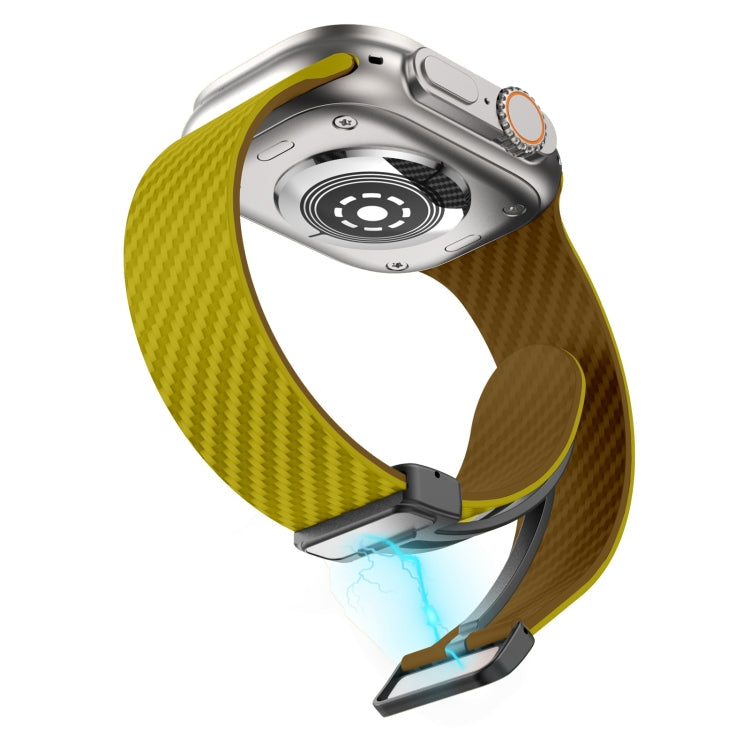 Skorter | For Apple Watch SE 2023 44mm Carbon fiber Magnet black buckle strap (Olive brown)