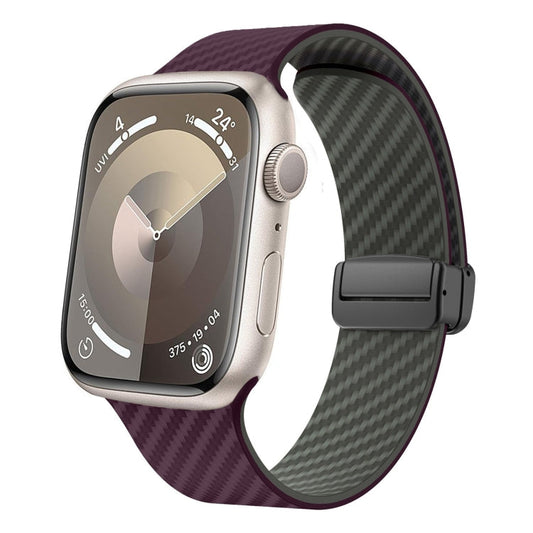 Skorter | For Apple Watch SE 2023 44mm Carbon Fiber Magnet Black Buckle Watch Band (Purple Green)