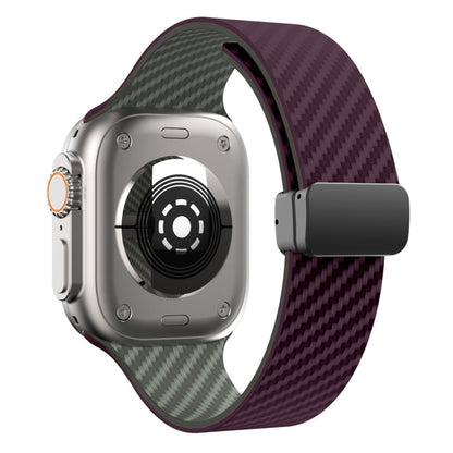 Skorter | For Apple Watch SE 2023 44mm Carbon Fiber Magnet Black Buckle Watch Band (Purple Green)