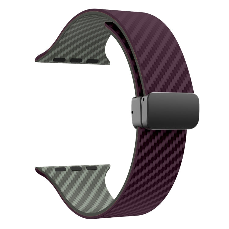 Skorter | For Apple Watch SE 2023 44mm Carbon Fiber Magnet Black Buckle Watch Band (Purple Green)