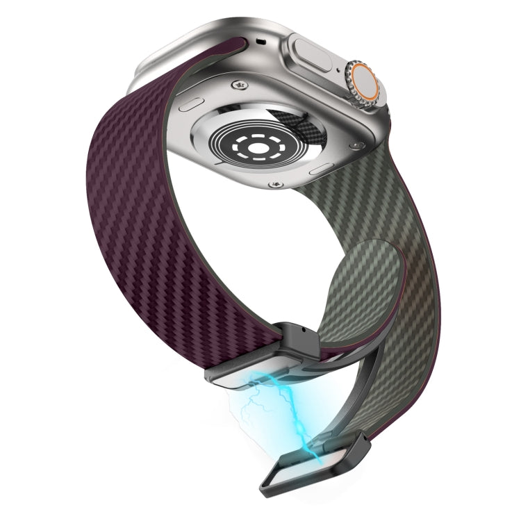 Skorter | For Apple Watch SE 2023 44mm Carbon Fiber Magnet Black Buckle Watch Band (Purple Green)