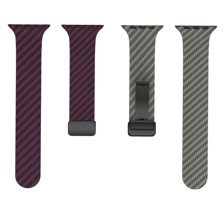 Skorter | For Apple Watch SE 2023 44mm Carbon Fiber Magnet Black Buckle Watch Band (Purple Green)